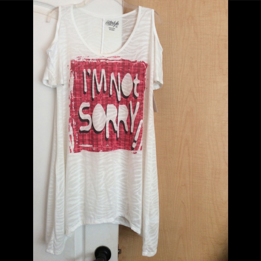 New White color/sheer/printed front women top 1X